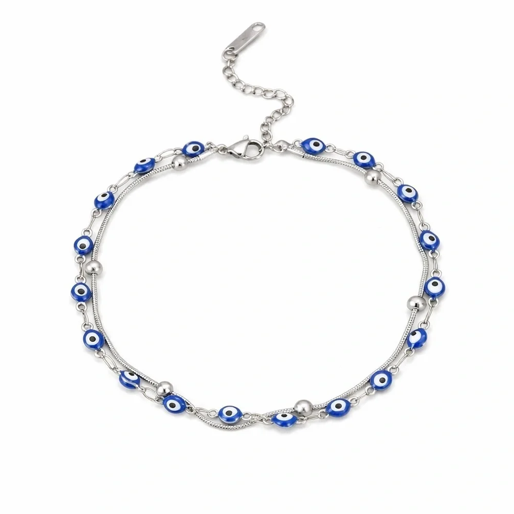 Silver Turkish Hamsa Evil Eye Anklet